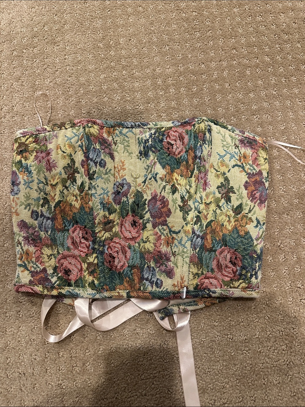 Glassons Floral Tapestry Corset Top in Pink, Green, Blue